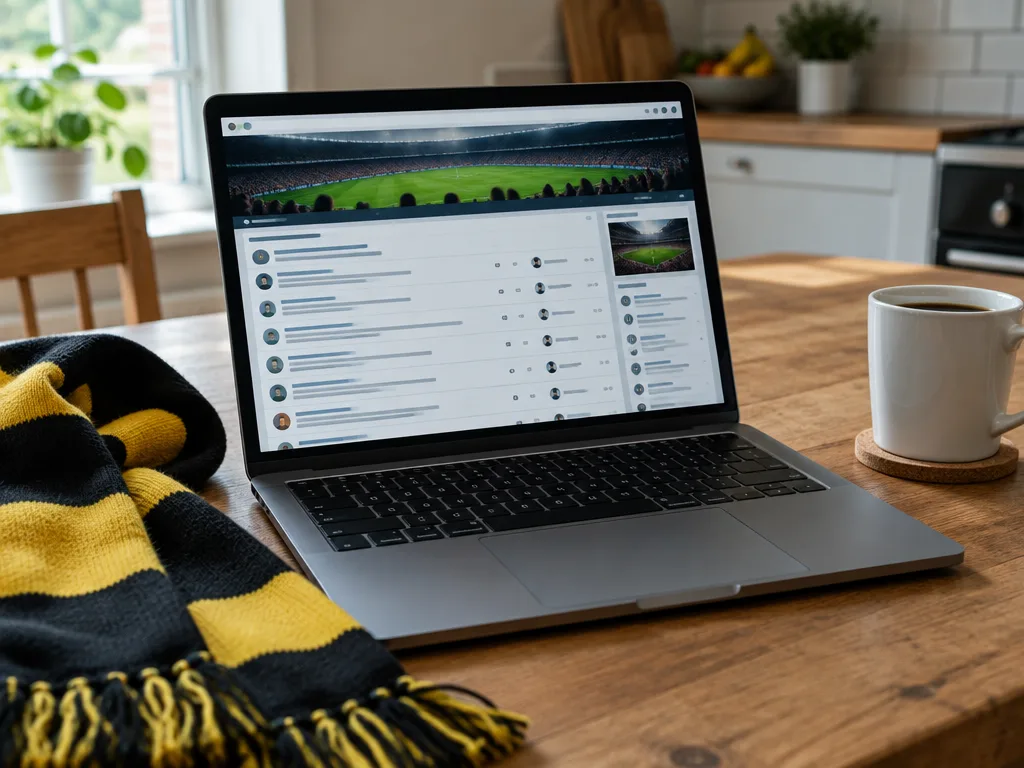 Laptop med en supporterhalsduk bredvid