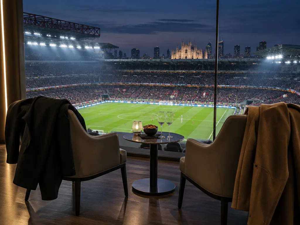 VIP-läktare med utsikt över en upplyst fotbollsplan